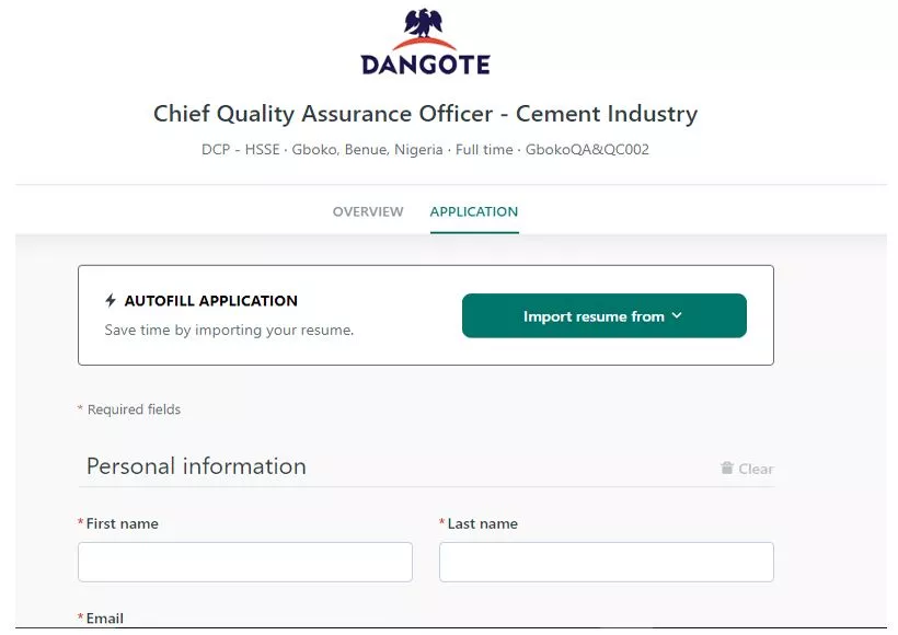 Dangote 2020 recruitment