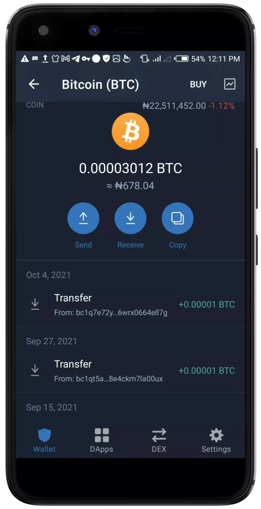 Screenshot of BTC cyrpto coin mining recent  payments 