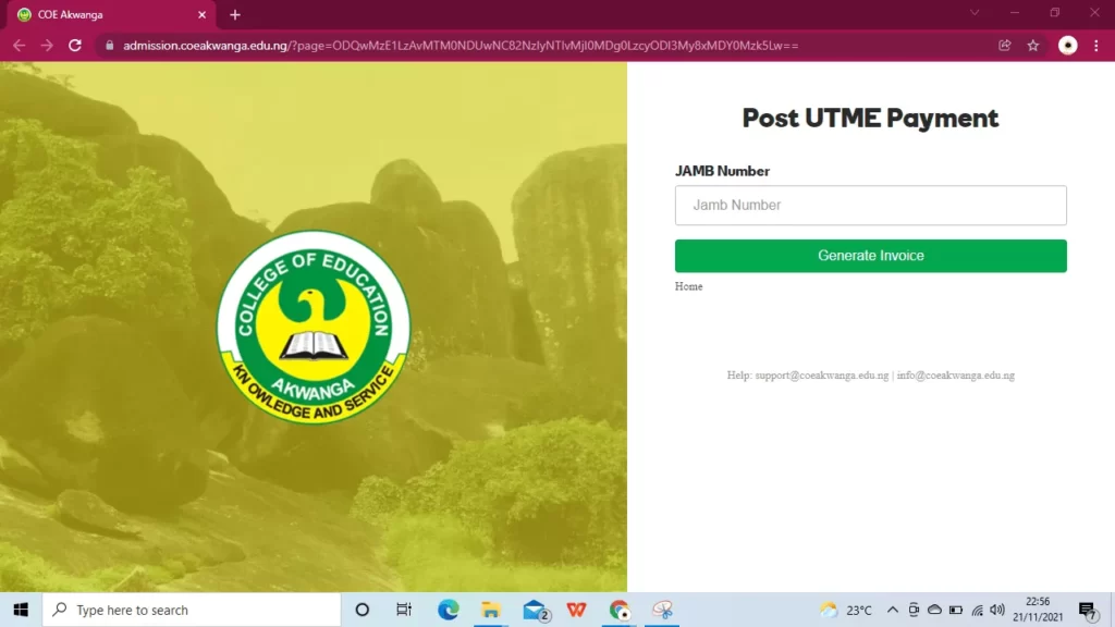Post utme registration for College of Education, Akwanga