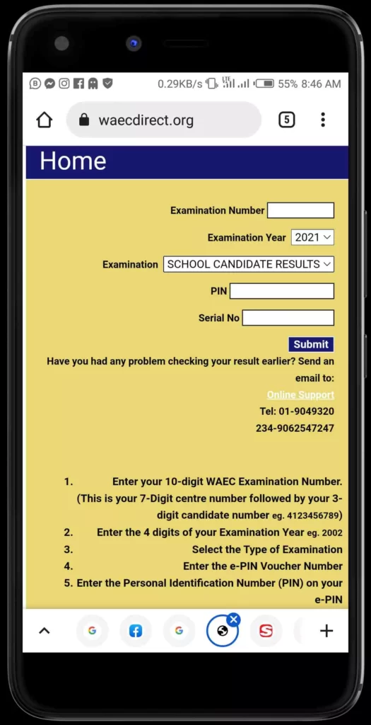 Screenshot WAEC 2021 Result 1