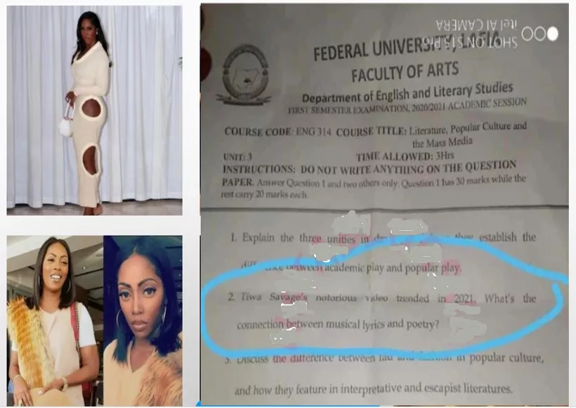 Tiwa Savage leaked Tape as Federal University of Lafia Exam Question 2022